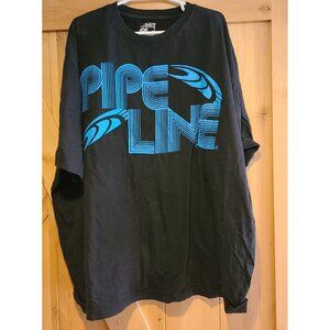 Pipeline Wave Surf Graphic Black Blue Tshirt Men's 4XL Short Sleeve 100% Cotton